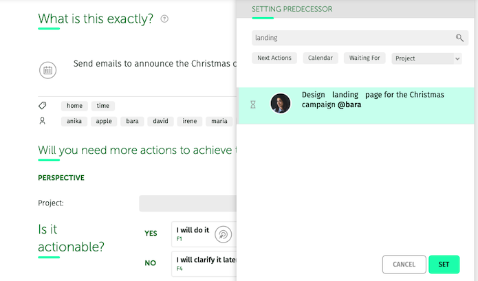assigning predecessor action