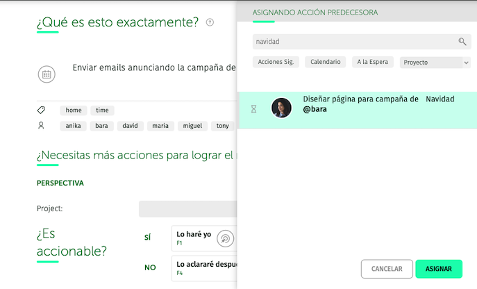 asignando tarea predecesora