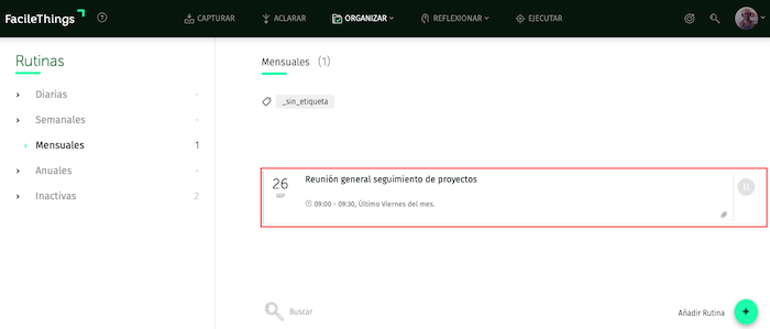 rutinas de seguimiento